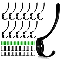 12 Pcs Vintage Wall Mounted Coat Hooks, Heavy Duty Zinc Alloy Double Hooks with Screws, Rustic Hangers for Entryway, Closet, Kitchen, Living Room for Hanging Clothes, Hats, Towels, Jewelry & More