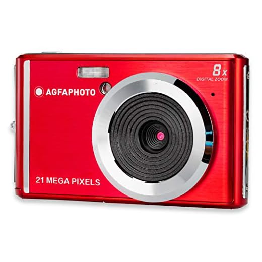 AGFA Photo - Cámara Digital compacta con Sensor CMOS de 21 megapíxeles, Zoom Digital de 8 aumentos y Pantalla LCD, Color Rojo