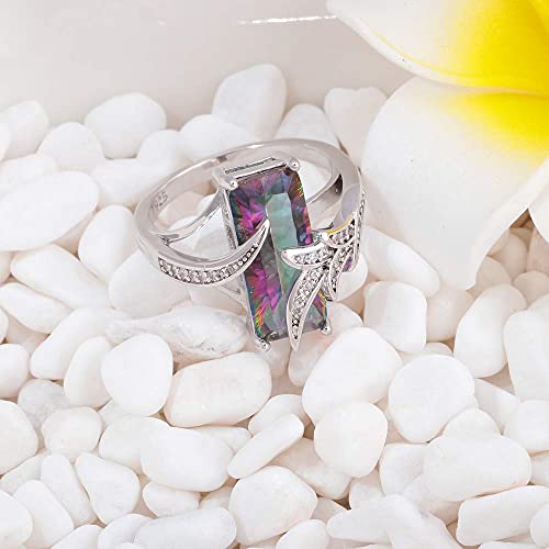 CiNily Womens Created Rainbow Topaz Rings White Gold Plated Engagement Rings4