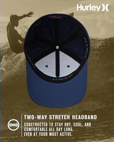Image of Hurley Mens Textured Fitted Baseball Cap, Moisture Wicking, Curved Brim