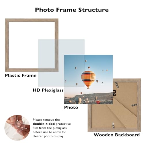 Image of JCJMY 8x8 Picture Frame for Wall Hanging or Tabletop, Wall Mounting Horizontally or Vertically, 8 x 8 Square Wall Gallery Poster Photo Frame with Durable Shatter Resistant Plexiglass, Rustic Brown