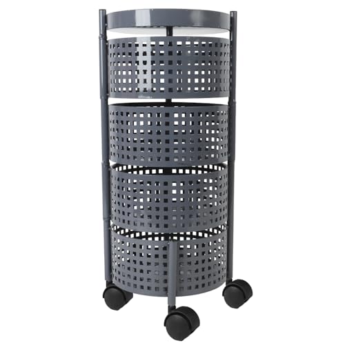 Image of 4-Tier Kitchen Carbon Steel Storage Rack - Grey | Durable & Sturdy Cart Organizer for Home & Kitchen | Vegetable, Fruits & Pantry Corner Rack | Multi-Layer Round Rack with Wheels