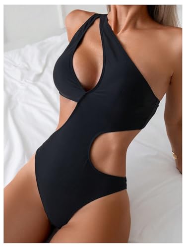 Milumia Women's Cut Out One Shoulder Sleeveless Swimwear Sexy Solid One Piece Bathing Suit3