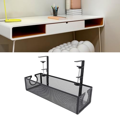 Bandeja para Gestión de Cables Bajo Escritorio de Acero al Carbono con Orificio Lateral Redondo y Diseño Trapezoidal, Organizador de Cables para Oficina y Estudio (Negro) miniatura 6
