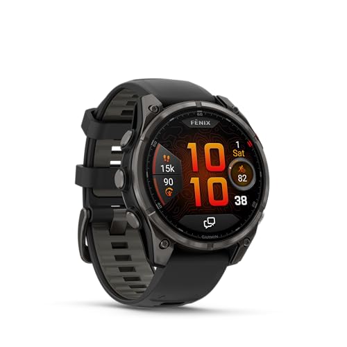 Garmin Fenix 8 Pro Amoled - Reloj Inteligente multideportivo con GPS, 47 mm, Lente de Zafiro, Titanio DLC Gris Carbono con Correa de Silicona Negro/Gris Guijarro con 27 días de duración de la batería
