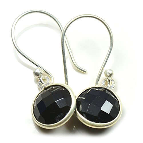 Boucles d'oreilles noir onyx et argent 925 facettées rondes pour femme