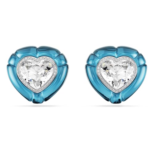 Swarovski Dulcis clip earrings, Heart cut, Pavé, Heart, Blue, Rhodium finish