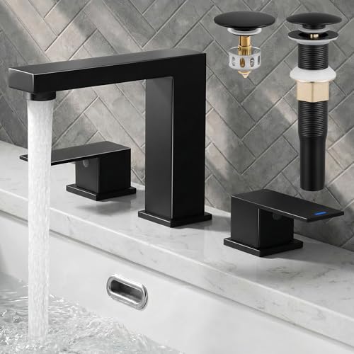 KES Metal Black Bathroom Faucet 8" Widespread Sink, SUS 304