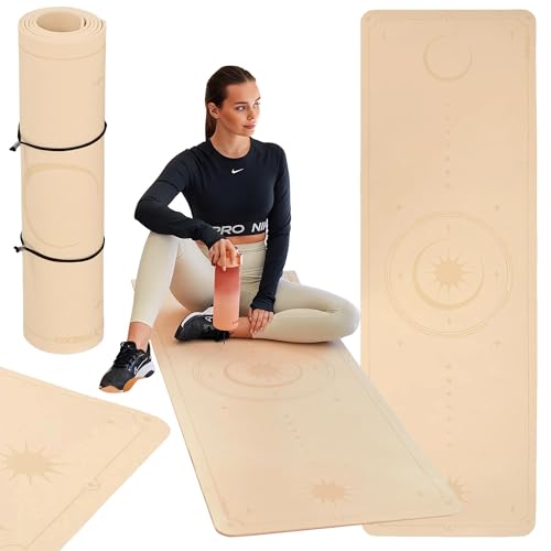 TREXO Esterilla de yoga en color marrón claro, 183 x 61 cm y 6 mm de grosor, esterilla de yoga de...