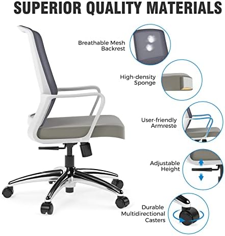 FLEXISPOT Ergonomic Office Chair Desk Chair Mesh Swivel Chair Computer Chair with Armrest Comfy Desk Chair Executive Work Chair Home Office Height Adjustable Chair OC51(Grey)