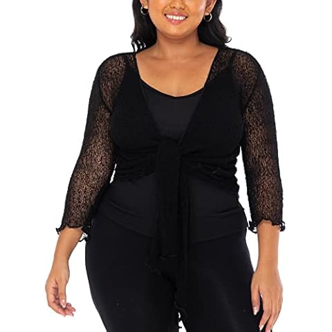 SHU-SHI Plus Size Sheer Shrug Summer Sweaters For Women Lightweight Cardigan Bolero Tie Top Open Front Knit Cover