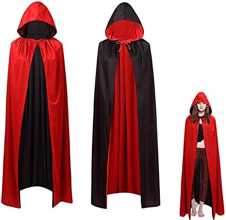 OUQIWEN Vampir Umhang 90cm/150cm,Unisex Vampir Kostüm mit Kapuze,Halloween Umhang Rot Schwarz Erwachsene Kinder,Dracula Vampir Kostüm,Cosplay Für Halloween Kostüm