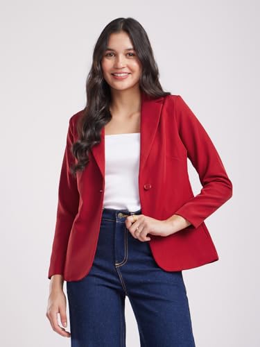 Image of FableStreet Women's Blazer | Tailored Fit Single-Breasted Design with Notch Lapel & Welt Pockets | Smooth Woven Texture for Work & Business Casual Wear