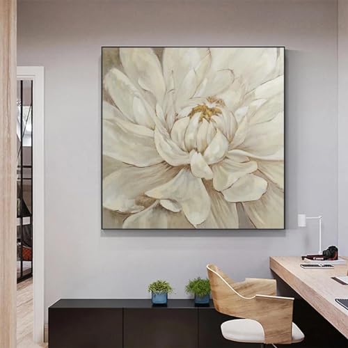 Toile peinture abstraite fleur dorée 60x60 d'une finesse artistique unique