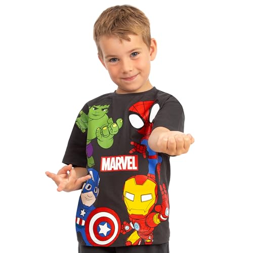 Marvel Camiseta Niño Spidey Y Sus Amigos, Camisetas Niño Spider-Man, Ironman Y Hulk, Ropa De Niños Algodón, Gris 4-5 años