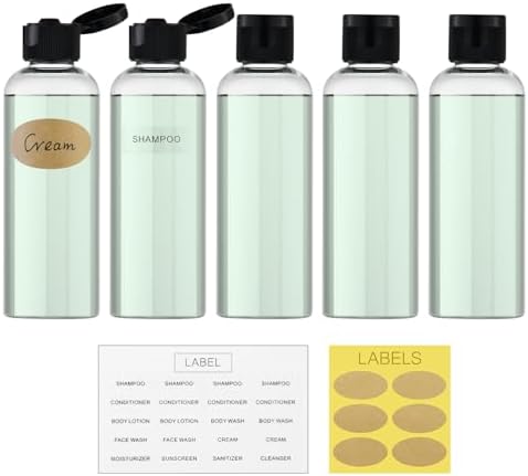 Lisapack 100ML Travel Bottles with Flip Cap (5 Pcs), Empty Transparent Container for Travel Size Cosmetics with Funnel (Clear)