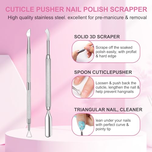 NIFEISHI Gel Nail Polish Remover, (2pcs) Gel Polish Remover for Nails, No Need for Foil, Quick & Easy Polish Remover In 3-5 Minutes with 1 PCS Cuticle Pusher + 1 PCS Nail Polish Scraper