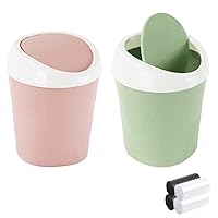 Vista 10 de 2 cubos de basura de plástico con 120 bolsas de basura, pequeño cubo de basura de escritorio con tapa abatible para el hogar, oficina, cocina, mesa