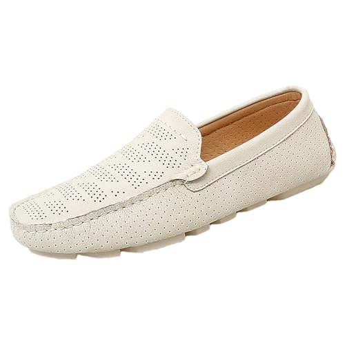 ANUFER Mens Summer Breathable Hollow Out Leather Moccasin Slippers