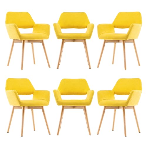 YEEFY Mid Century Modern Dining Chairs Set of 6 & 4 & 2 Comfy Accent Chair Upholstered Kitchen Dining Living Room Chairs for Bedrooms Waiting Room Home Arm Desk Chair No Wheels (Yellow, 6)