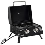 Outsunny 2 Burner Propane Gas Grill, Outdoor Portable Tabletop BBQ with Foldable Legs, 10000 Each Burner, Lid, for Camping, Picnic, Backyard, Black