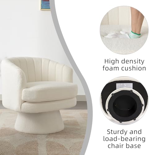 CANMOV Swivel Accent Chair with Armrest, Modern 360 Degree Swivel Barrel Chair with Curve Back and Soft Cushion,Comfy Round Sherpa Teddy Armchair Single Sofa for Living Room,Bedroom,Waiting Room,Beige