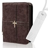 Bible Cover, Discreet & Elegant Bible Case, Brown PU Leather Bible Cover, Cross Design Bible Bags, Strong and Sturdy Book Case, Includes Premium Bookmark (Brown)