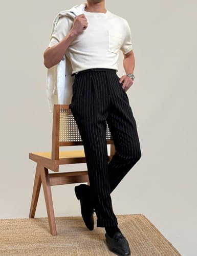 Men's Slim Striped Casual Pant Pinstripe Suit Pant Lightweight Business Dress Trousers for Work2