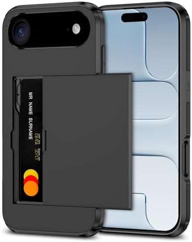 SAMONPOW for iPhone Air Case with Card Holder iPhone Air 17 Wallet Case 6.5 inch Heavy Duty Protective Shockproof Dual Layer Hidden Card Slot Slim Cover for Women Men, Black