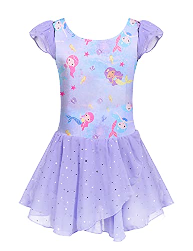 Image of Arshiner Girls Ruffle Sleeve Ballet Dance Dress Tutu Skirted Leotard