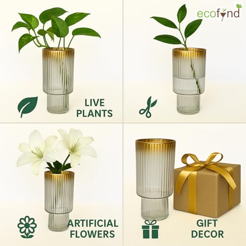 Image of ecofynd Glass Vase for Flowers Plants, Modern Decorative Vase for Home Decor Center Table, Bedroom, Living Room, Office Decoration, Wedding or Gifts, Luster Glass Vase, (GVASE019-WHT)