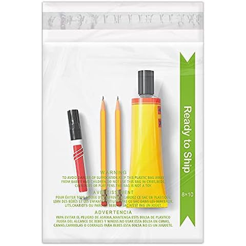 KKBESTPACK Clear Poly Bags with Suffocation Warning – 8x10 Transparent Plastic Bags for Packaging – Tamper Evident Self-Sealing Small Business Clothing Packaging Bags for Shipping (100 Bags) Cover