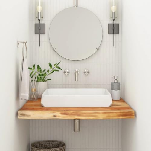 Plateau de lavabo en bois d'acacia massif de 2,5 cm d'épaisseur avec chant brut