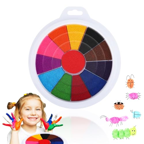NVIYAM Tampón de Tinta de Colores - 12 Colores, Tinta para Niños, Lavable y Segura para niños, Almohadilla de Tinta Almohadilla de Tinta