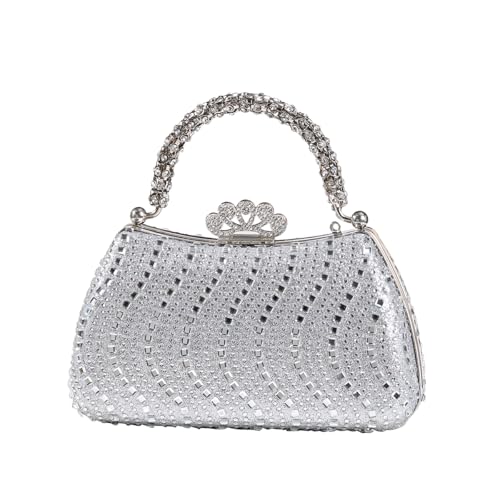 Image of Dreubea Womens Shiny Tote Evening Bag Fashion Rhinestone Decrated Handbag Silver