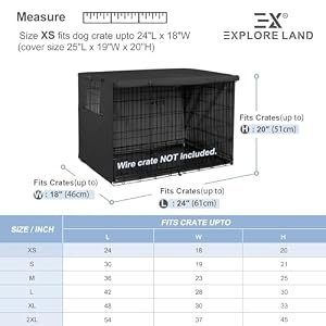 Explore Land 24 inches Dog Crate Cover - Durable Polyester Pet Kennel Cover Universal Fit for Wire Dog Crate (Black) Explore Land 24 inches Dog Crate Cover – Durable Polyester Pet Kennel Cover Universal Fit for Wire Dog Crate (Black)