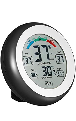 Digital Humidity Meter, JENABOM Indoor Thermometer Hygrometer Room Temperature, Max-Min Display Accurate Wall Desktop Thermometer with Touch Screen for Greenhouse Kitchen Wine Cellar – Black