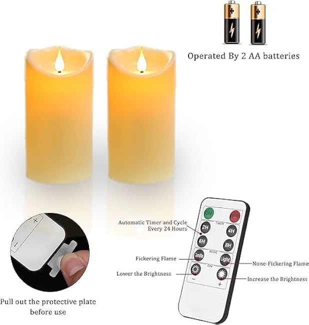 Flameless Candle Pillar Candles Set of 2, Ivory white