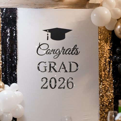 Congrats Grad Decal Sign for Balloon Arch Backdrop Glitter Felt Congrats Grad 2026 Letter Sign Graduation Banner Decal Sticker for Party Balloon Arch Backdrop Decorations for Graduation Party(Black) by Silipull - Used condition - Image 5