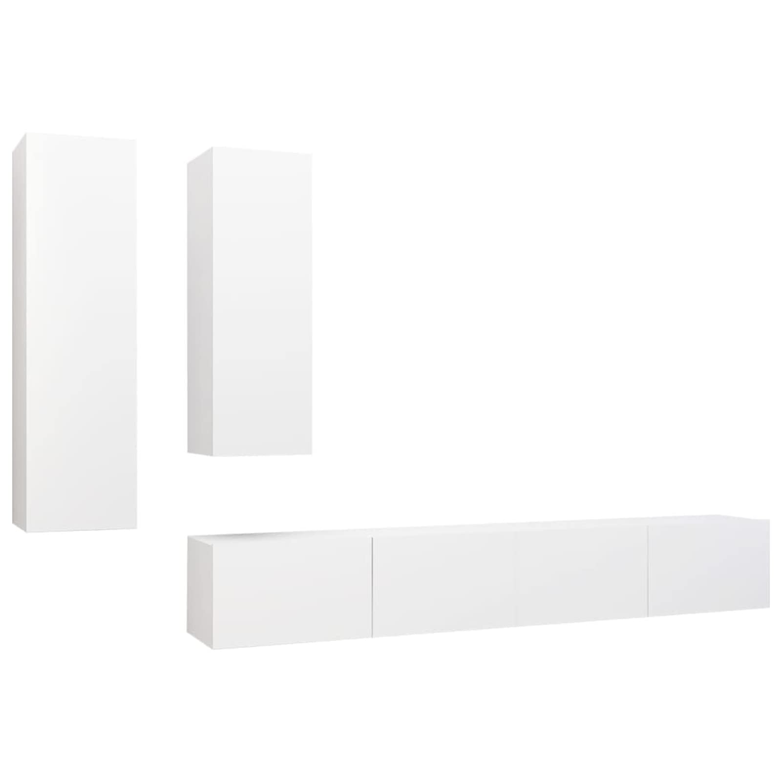 Set di Mobili Porta TV 4 pz, Moderni, Facile da Pulire, Bianco in Truciolato