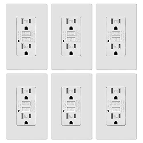 GFCI Outlet Tamper Resistant Receptacle with LED Indicator, 15 Amp 120 Volt Wallplate and Screws Included ETL Listed MICMI 6pack