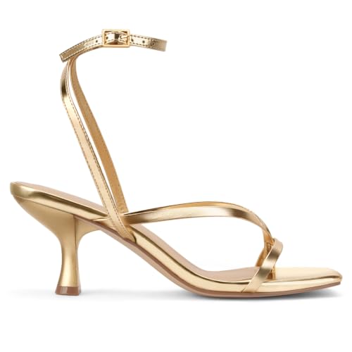 Image of Women's Kitten Heel Strappy Open Square Toe Thong Ankle Strap Heels for Wedding