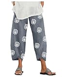 Ladyful Women's Printed Capri Pant Elastic Waisted Beach Yoga Jogger Trouser Grey