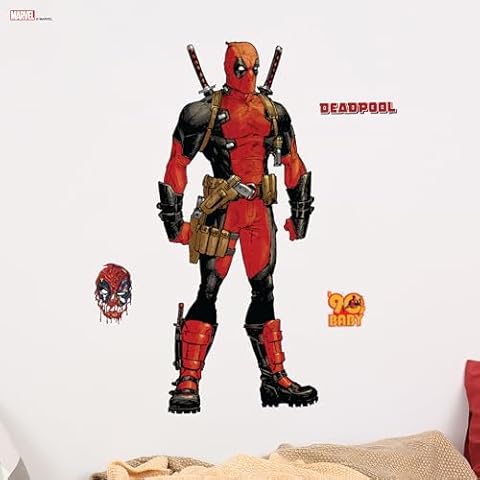 Wall Palz Marvel Deadpool Wall Decal - 28" Deadpool Bedroom Decor Peel and Stick Vinyl Wall Stickers Cover