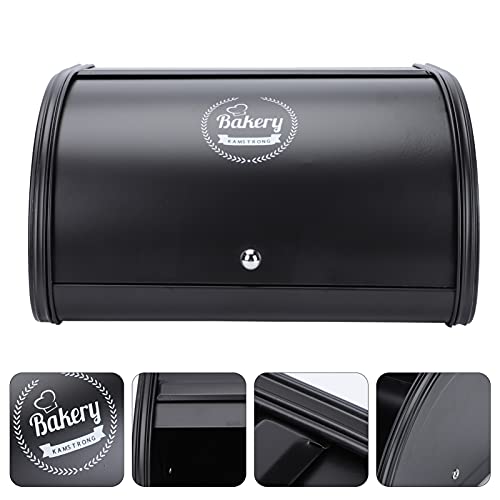 Angoily Stainless Steel Bread Box For Kitchen Countertop, Stainless Steel Bread Storage Bin Container With Roll Up Lid, Roll Up Style Bread Bin Black, 30X27Cm #TOP5