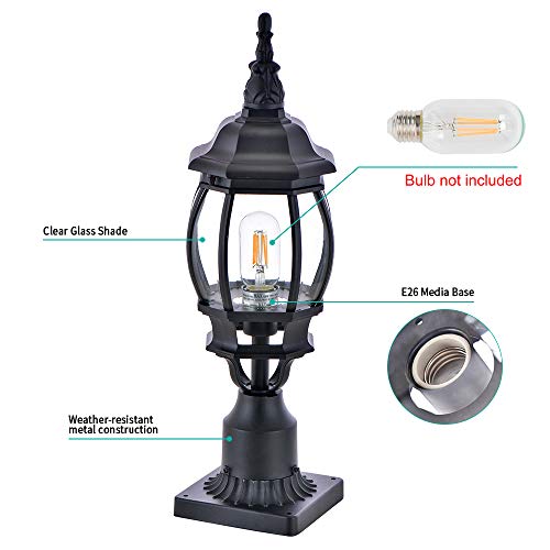 Lamp Post Outdoor Lighting Manble Post Lantern with E26 Base Clear Glass Exterior Pole Lamp for Patio Waterproof 2 Pack (Bulb not inclunded)