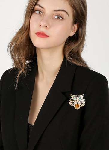 Image of Rheinstone Leopard Brooch Vintage Black Enamel Spotted Leopard Head Brooch Pin Gold Silver Black Leopards Brooch Trendy Clothing Hat Bag Accessories Christmas Birthday Party Jewelry