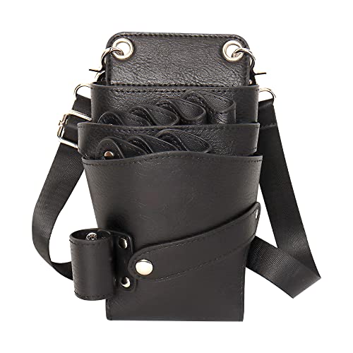 Dhongf Pochette à Ciseaux pour Coiffeur Sac à Outils pour Coiffeur Professionnel Sac de Ciseaux de Coiffeur Sac de Coiffeur PU+PVC Cuir Sac Bandoulière Noir...