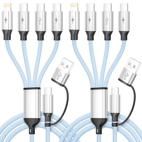 Jogrytece Upgrade 4 in 2 Multi Charging Cable, USB C Cable with 3 X Type-C/IP, Travel Holiday Essentials Phone Charger Cord for iPhone 17/16/15/14, Galaxy, Android (2Pack 5FT)
