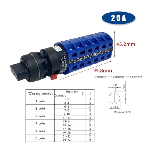 Mando YMW26 Rotary Cam Switch 25A 6 Poles interruptor de levas 22mm selector changeover blanco 2
